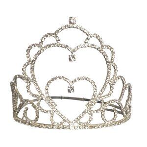 Crystal Heart Tiara Adjustable Band Rhinestones Silver Weddings Events Adult Lg